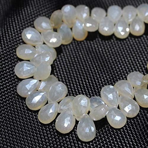 AAA Quality White Chalcedony Coated Faceted Almond Shape Briolette Beads-Size 8 to 12 mm - 8.5