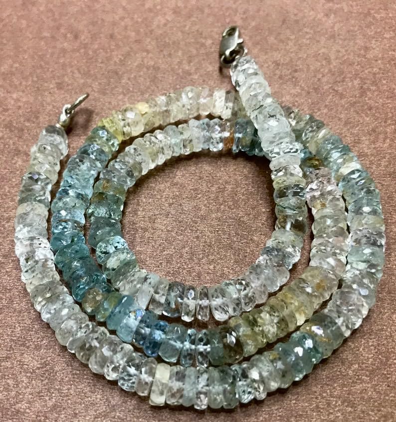 Natural Aquamarine Wheel Faceted Beads 5x6 16 inch Long String Jewelry Making Gemstone Beads for Necklace Bracelet