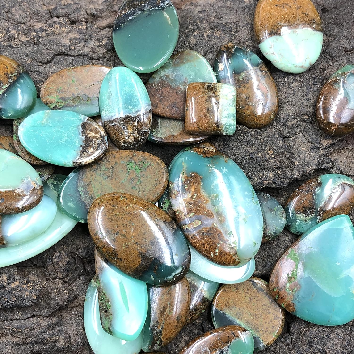 Natural BIO CHRYSOPRASE Gemstone Loose Cabochon Lot For Jewelry Making, Loose Gemstone For Ring, Earring & Pendant Necklace, Jewelry Making Cabochons, Healing Gemstones