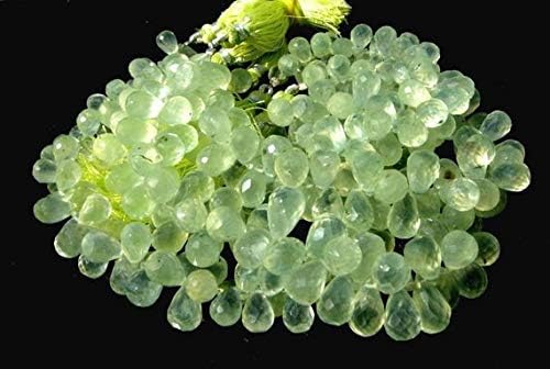 13 inch natural beads strand of 9x6-10x7mm faceted drop prehnite gemstone briolletes beads for DIY jewelry - necklace, bracelet, earring, ring.