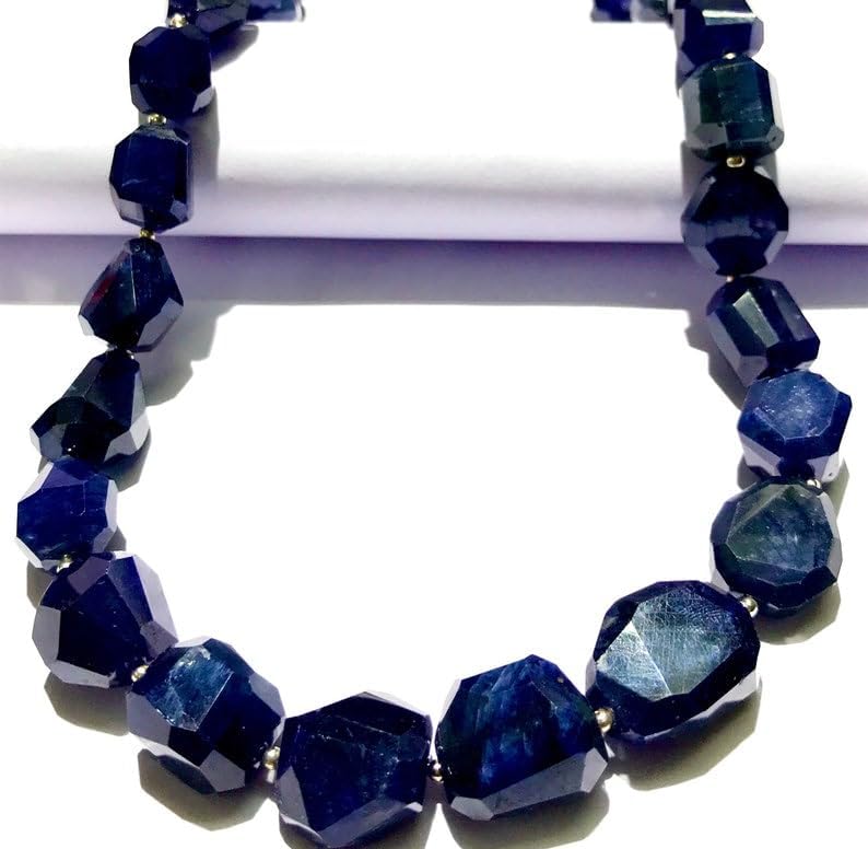 Natural Blue Sapphire Nuggets facated Beads 11-15 MM 20 inch Long String Jewelry Making Gemstone Beads for Necklace Bracelet