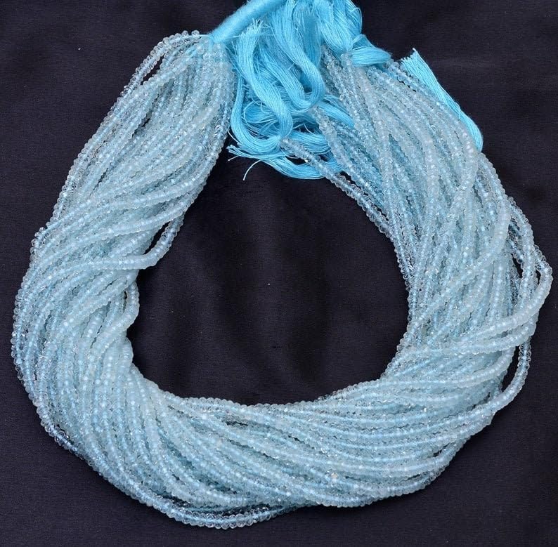 Natural Aquamrine rondelle facatede Beads 2.3-2.5 mm 16 inch Long String Jewelry Making Gemstone Beads for Necklace Bracelet