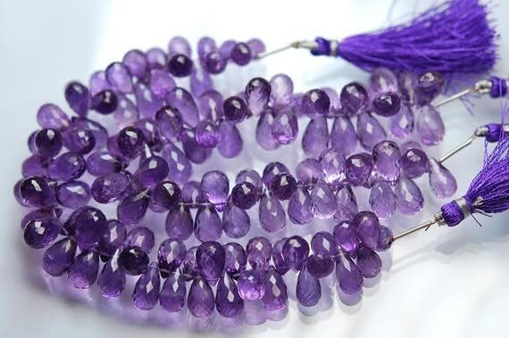 8 inch Strand of Natural Amethyst 11-13mm Drop Faceted briolette Beads for DIY Jewelry Making. |BRIO_00116