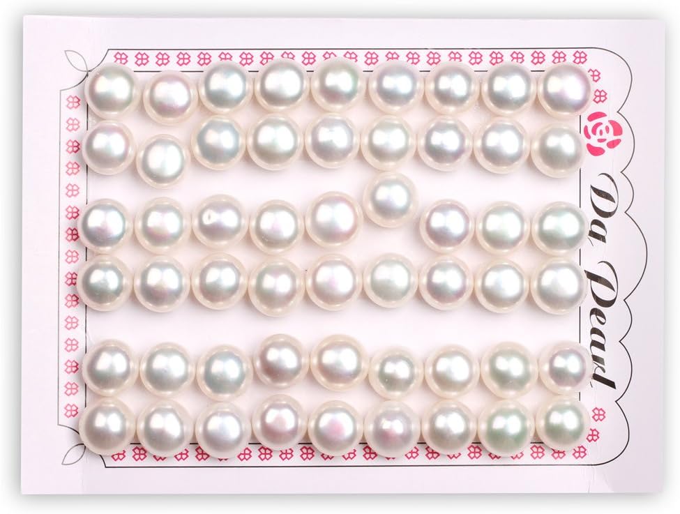 10mm 27 Pairs AAA Grade Grey Half Drilled Freshwater Cultured Pearls Beads for Earrings Stud Jewelry Making (White)