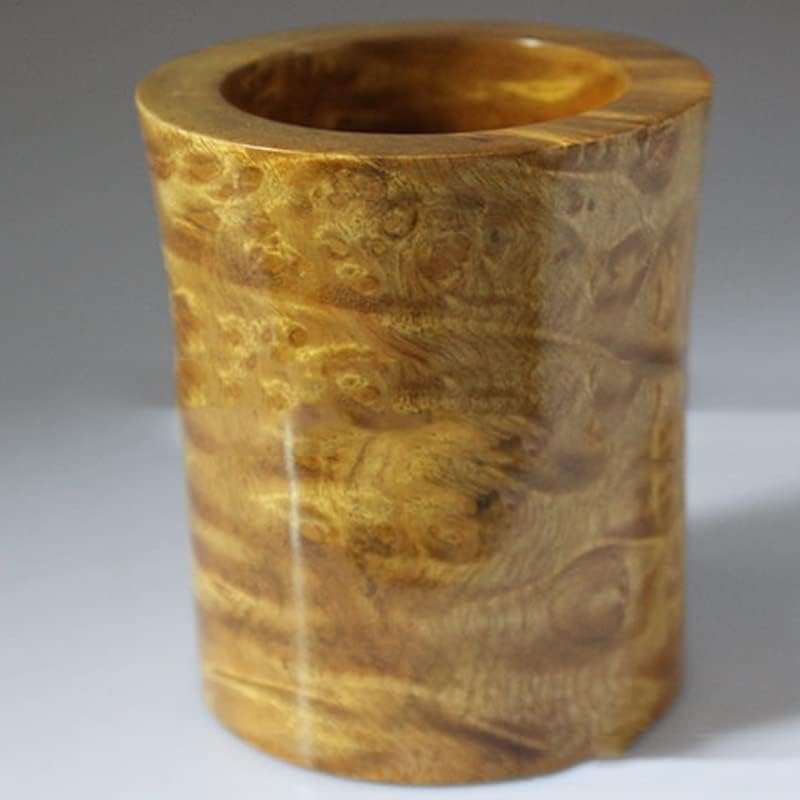 Mascot Wooden Crafts Wood Carving Art Wood Decoration Artwork 金丝楠水波纹笔筒 文房四宝木笔筒楠木礼品 黄金樟大叶楠(随机发)