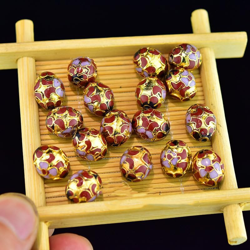 10pcs Multicolor Fine Cloisonne Enamel Oval Gold Beads for Jewelry Making Accessories Traditional Handcrafts Copper tire Part Supplier (Mixed Color (10 pcs))