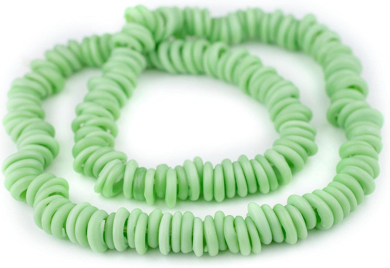 The Bead Chest Pistachio Green Annular Wound Dogon Beads (14mm)