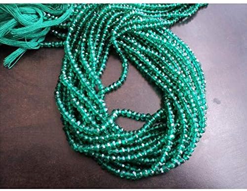 1 Strand Natural Coated Quartz, Emerald Green Color, Micro Faceted Rondelle Beads, 4mm Beads, 14 Inches Code-HIGH-15736
