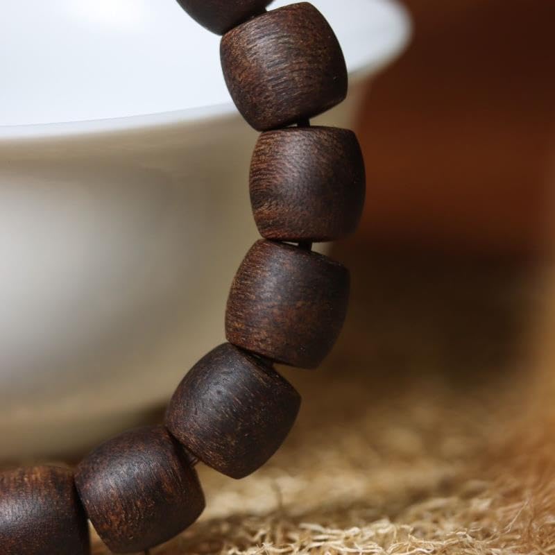 Vietnam Nha Trang Agarwood White Aquilaria Drum Bead 10mm×19 Pieces Sinking Cooling with Floral Honey Scent Prayer Beads Bracelet