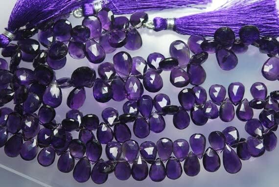8 inch Strand of Natural Amethyst 15-12mm pear Faceted briolette Beads for DIY Jewelry Making. |BRIO_00255