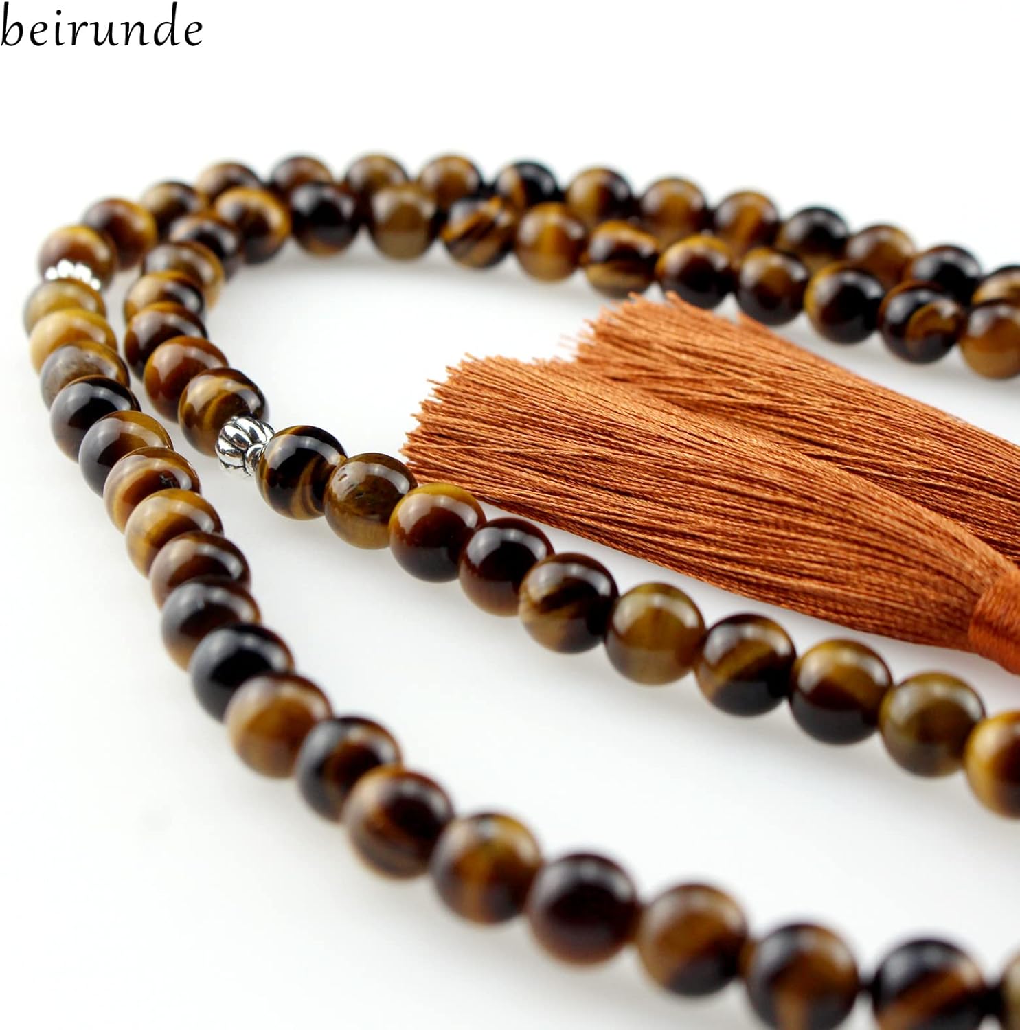 Muslims Islamic Dhikr Tasbeeh Tasbih Prayer Beads, Tiger Eye 99 Stone Beads with Tassel