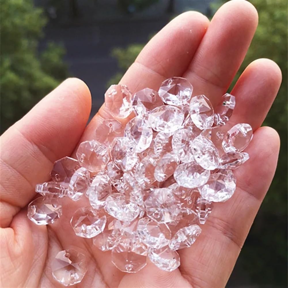Hanging Crystals Prisms 1500pcs 12mm Octagon Light Beads in 2 Holes Crystal Chandelier Parts for Accessories Hangings Crystals for Decoration