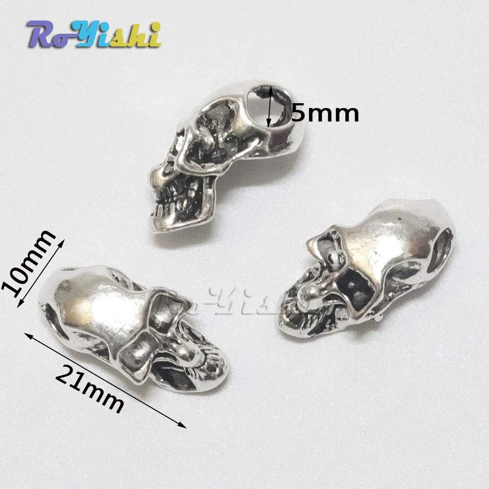 100pcs/pack Double Hole Charm Metal Skull Bead for Paracord Knife Lanyards Silver