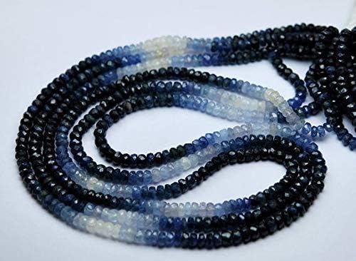 13 inch natural beads strand of 4-4.25mm faceted rondelle shaded blue sapphire gemstone beads for DIY jewelry - necklace, bracelet, earring, ring.