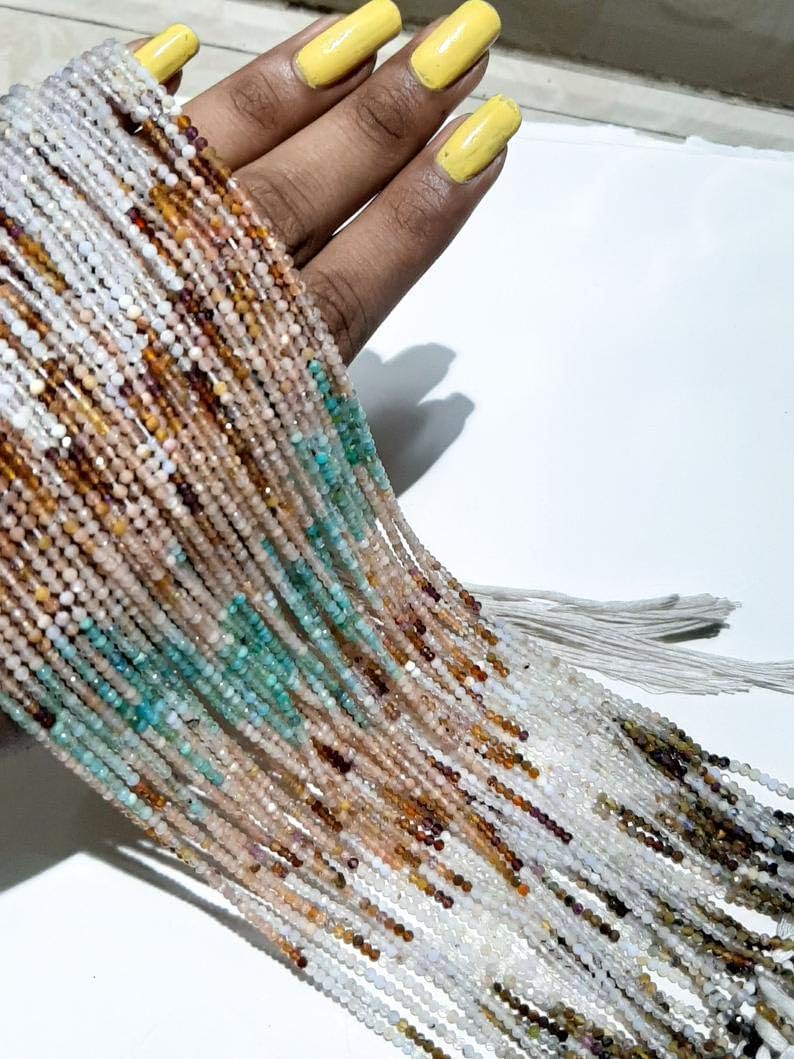 GEMZ 8 inch Strand of Natural Multi Gemstone rondelle Shape Faceted Cut Multi Color Color Beads for DIY Jewelry Making- Earring Necklace Bracelet.