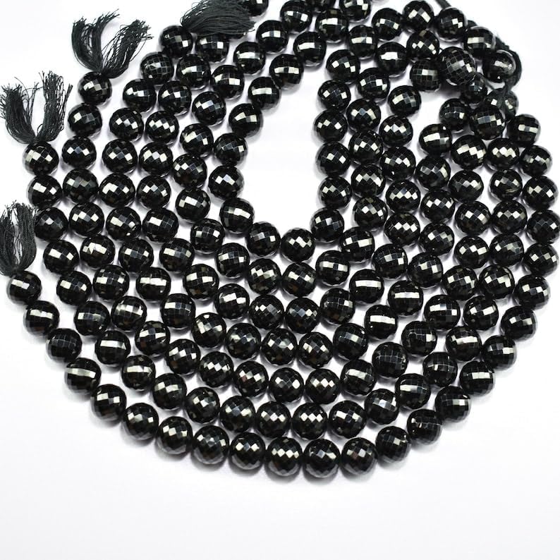 Natural Black Spinel roundella Faceted Beads 11 mm 10 inch Long String Jewelry Making Gemstone Beads for Necklace Bracelet