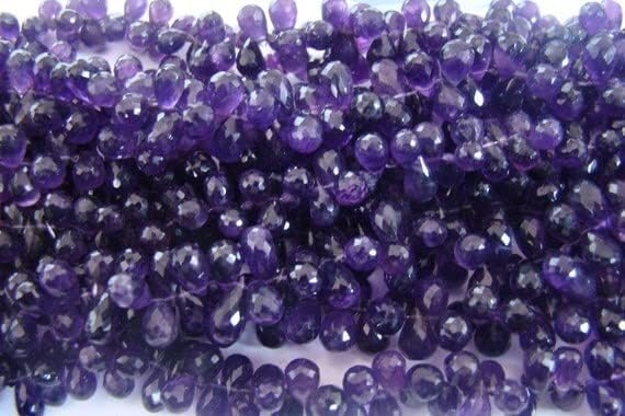 8 inch Strand of Natural Amethyst 7-14mm Drop Faceted briolette Beads for DIY Jewelry Making. |BRIO_00149