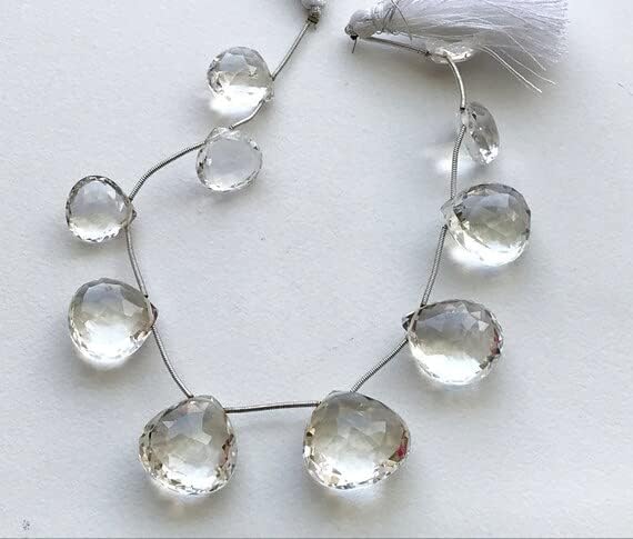 1 Strand Natural Crystal Quartz Heart Briolettes, Heart Beads, Crystal Necklace, 15-22mm, 8 Inch