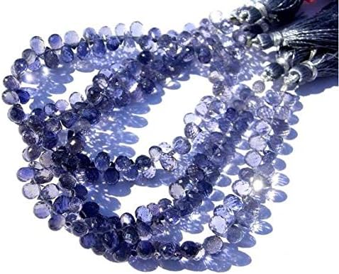 13 inch natural beads strand of 6-7mm faceted drop iolite gemstone briolletes beads for DIY jewelry - necklace, bracelet, earring, ring.
