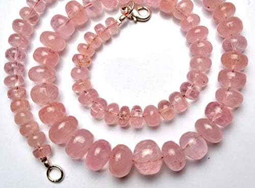 LKBEADS 1 Strand Natural Morganite (Pink Beryl) 7 to 13MM Smooth Rondelle Beads 18 Inch Long
