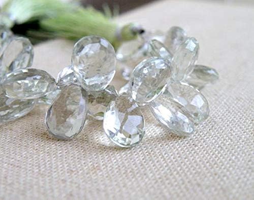 Green Amethyst Prasiolite Gemstone Briolette Faceted Teardrop Pear Top Drilled 11 to 12mm 13 Beads Code-HIGH-58273