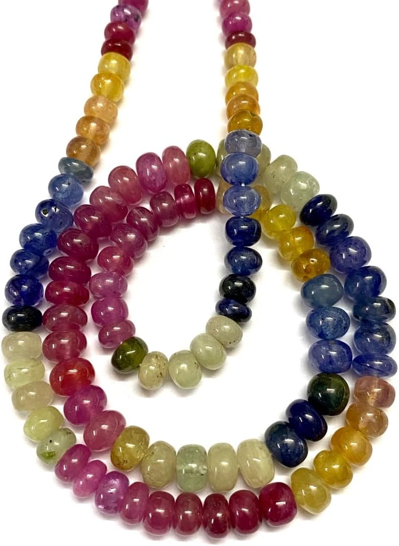 Natural Multi Sapphire roundelle Smooth Beads 6-7 MM 18 inch Long String Jewelry Making Gemstone Beads for Necklace Bracelet