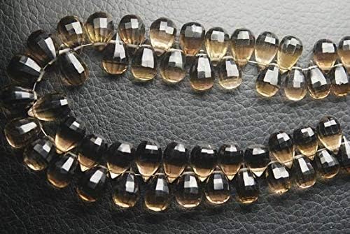 8 Inch Strand, AAA Quality Smoky Quartaz Step Cut Faceted Drops Shape Briolettes, 9-11mm Long Code-HIGH-62475
