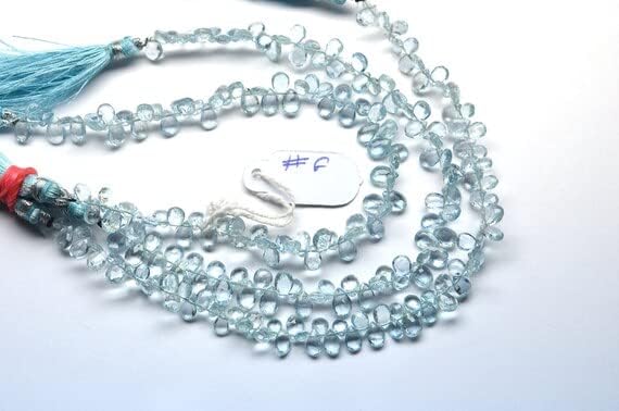 8 inch Strand of Natural Aquamarine 4x6-5x7mm pear Faceted briolette Beads for DIY Jewelry Making. |BRIO_00653