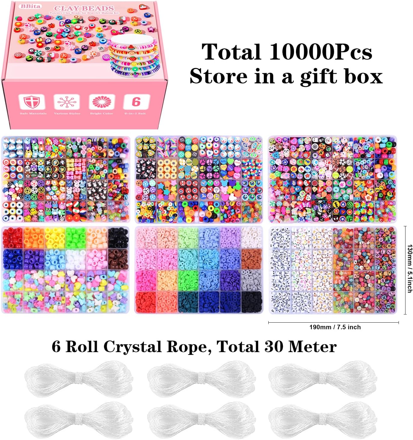 Christmas Gift Set,10000PCS Polymer Clay Beads Bracelet Making kit, Cute Fun Beads Fruit Flower Animal Cake Butterfly Heart Beads Charms for Jewelry Making DIY Accessories for Children Girls