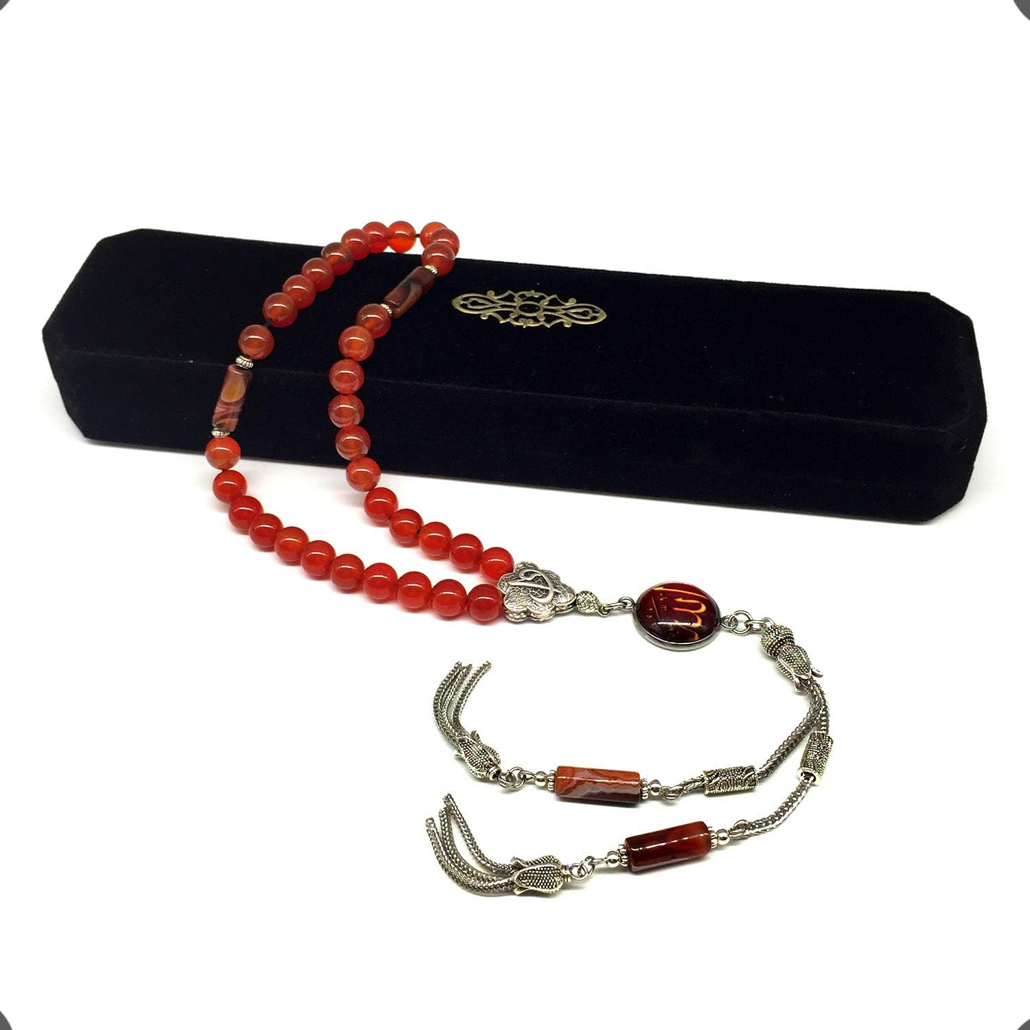 -ELEGANCE COLLECTION- Prayer Beads-Tesbih-Tasbih-Tasbeeh-Misbaha-Masbaha-Subha-Sebha-Sibha-Rosary (RED AGATE Stone (8mm -33 Beads))