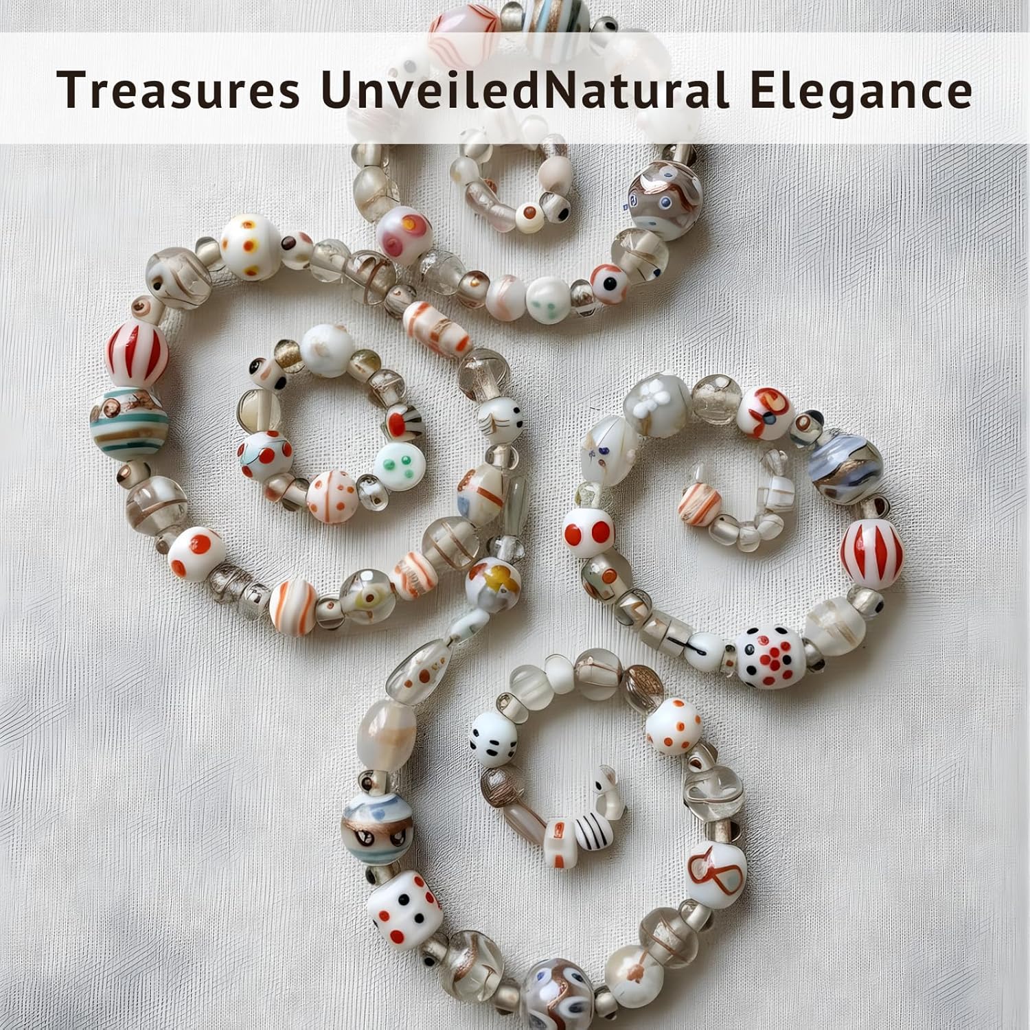 Handcrafted White Combination Lampwork Glass Beads | Multi Shape Fancy Spacer Beads | Available in 50 Strands | Artistic Handmade Beads for Jewelry Making, DIY Crafts.