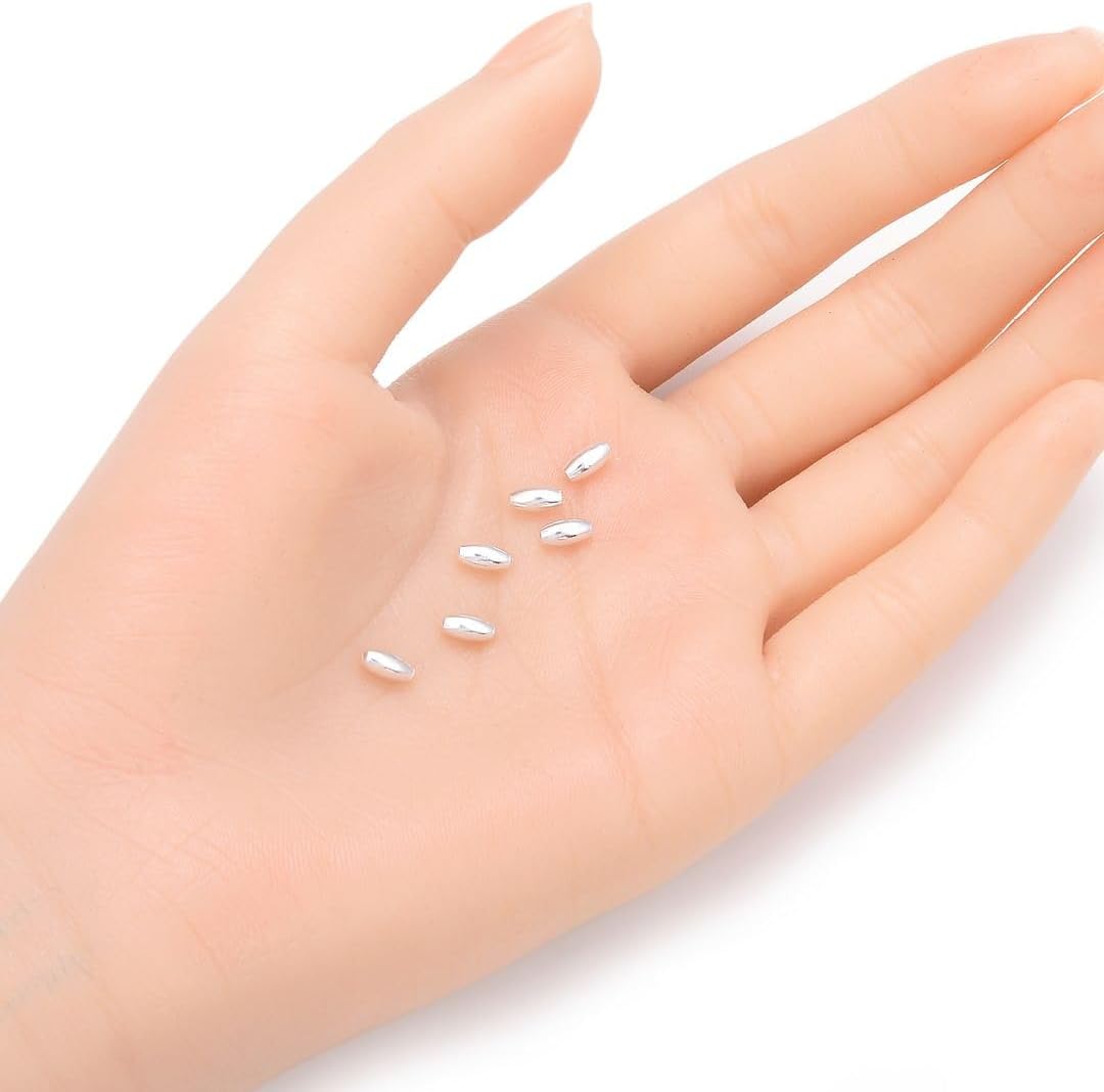 100pcs Adabele Authentic 925 Sterling Silver Hypoallergenic 5.5mm Small Seamless Oval Rice Loose Beads Spacer for DIY Craft Jewelry Making SS112