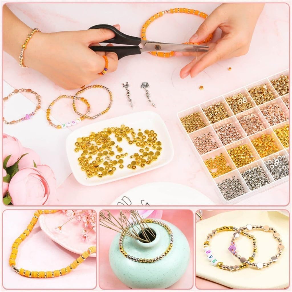 SIDUFHAOPKLL 2160 Pieces Gold Spacer Beads Set Various Bracelet Round Star for Jewelry Making