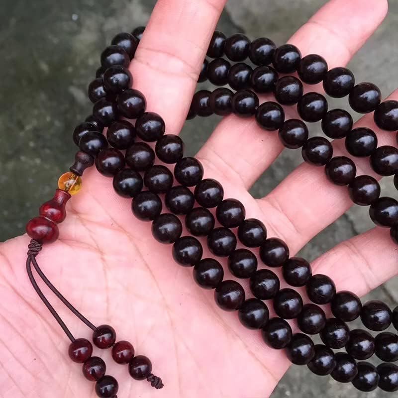 【黑珍珠葫芦款】印度小叶紫檀0.8 * 108颗老料高油密 佛珠手链(小叶紫檀黑珍珠葫芦款)