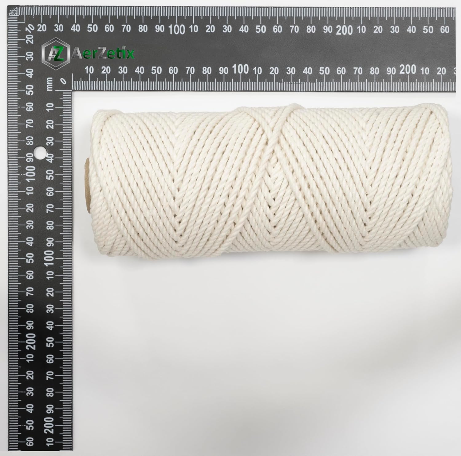 AERZETIX - C76678 - Spool of twisted cord for macrame φ3.5 mm x 100 m - cotton - colour white - ball of creative hobby haberdashery creative decoration