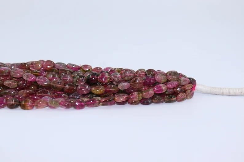 Watermelon Tourmaline Smooth Oval Shape Beads 5 * 7-6 * 8 mm Tourmaline Smooth Oval Shape Bead Tourmaline Necklace for Making Jwelery