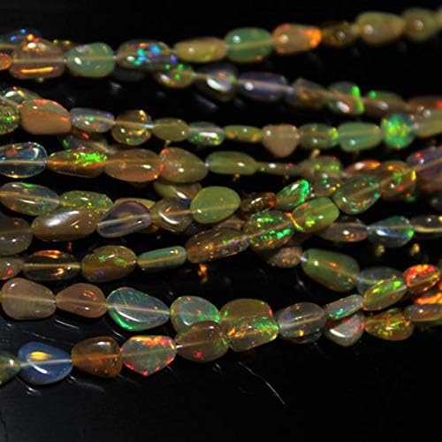 Natural Ethiopian Honeycomb Opal Tumbled Shape Multi Fire unshaped Nuggets Tumbled Shape Smooth Gemstone Beads Necklace, 6 to 12 mm 18 inch
