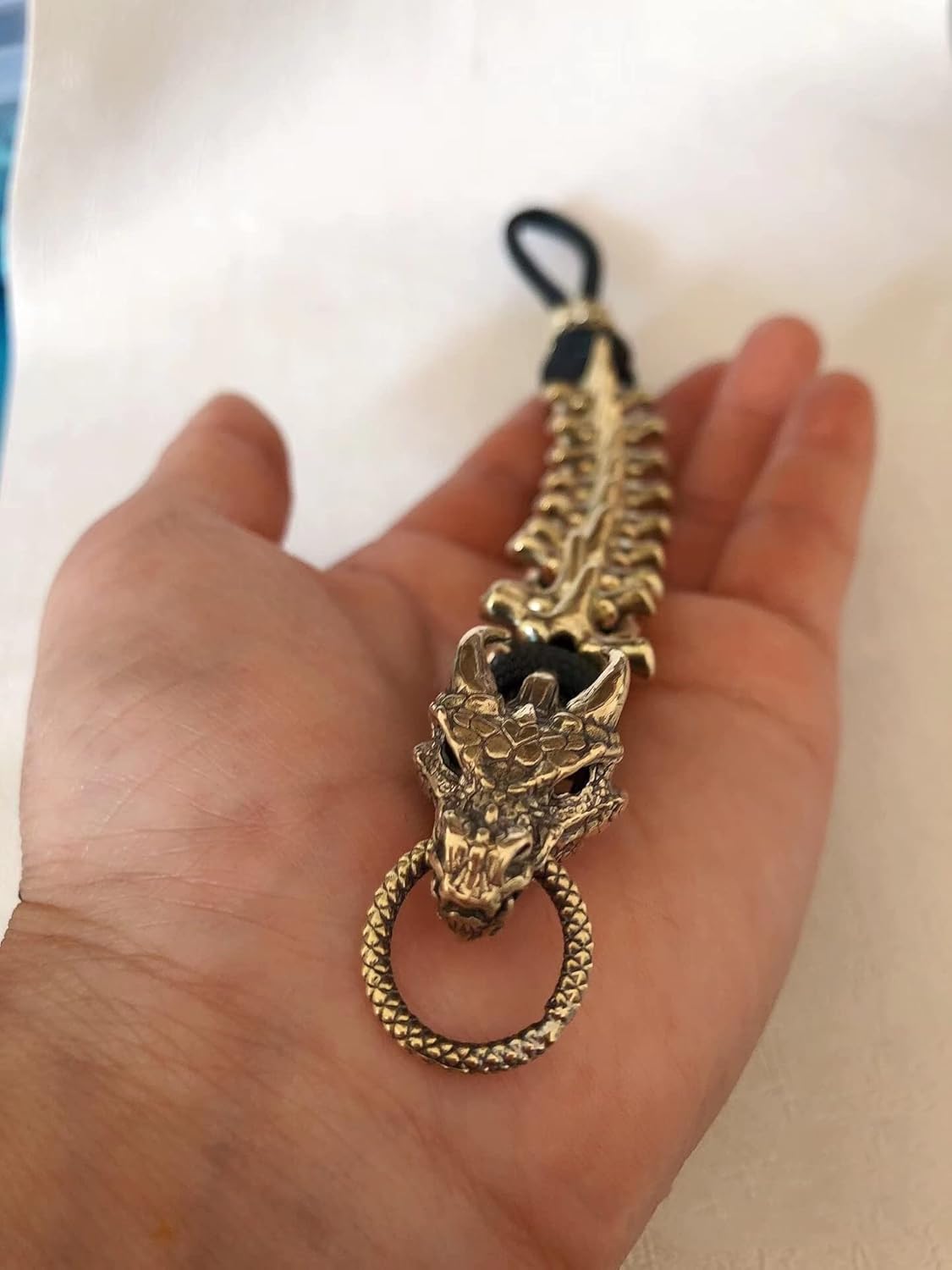 Brass Dragon DIY Keychain, Pure Handmade Bead Charms, Long Backbone, Perfect for Paracord Projects, Lanyard Bead, Gift