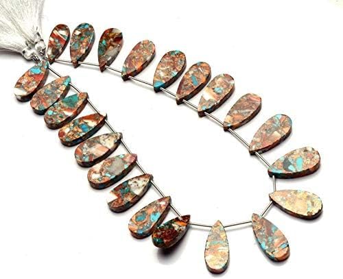 GEMZ 13 inch Strand of Natural Mojave Blue Copper Turquoise pear Shape Smooth Cut Multi Brown Color briollete Beads for DIY Jewelry Making- Earring Necklace Bracelet.