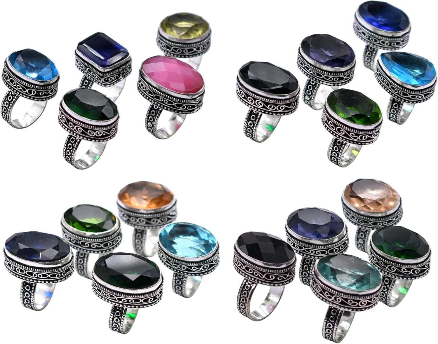 25 PCS Mix Gemstone Ethnic Handmade Ring Mix Lot US Size-5-9 R 9129 R 9129