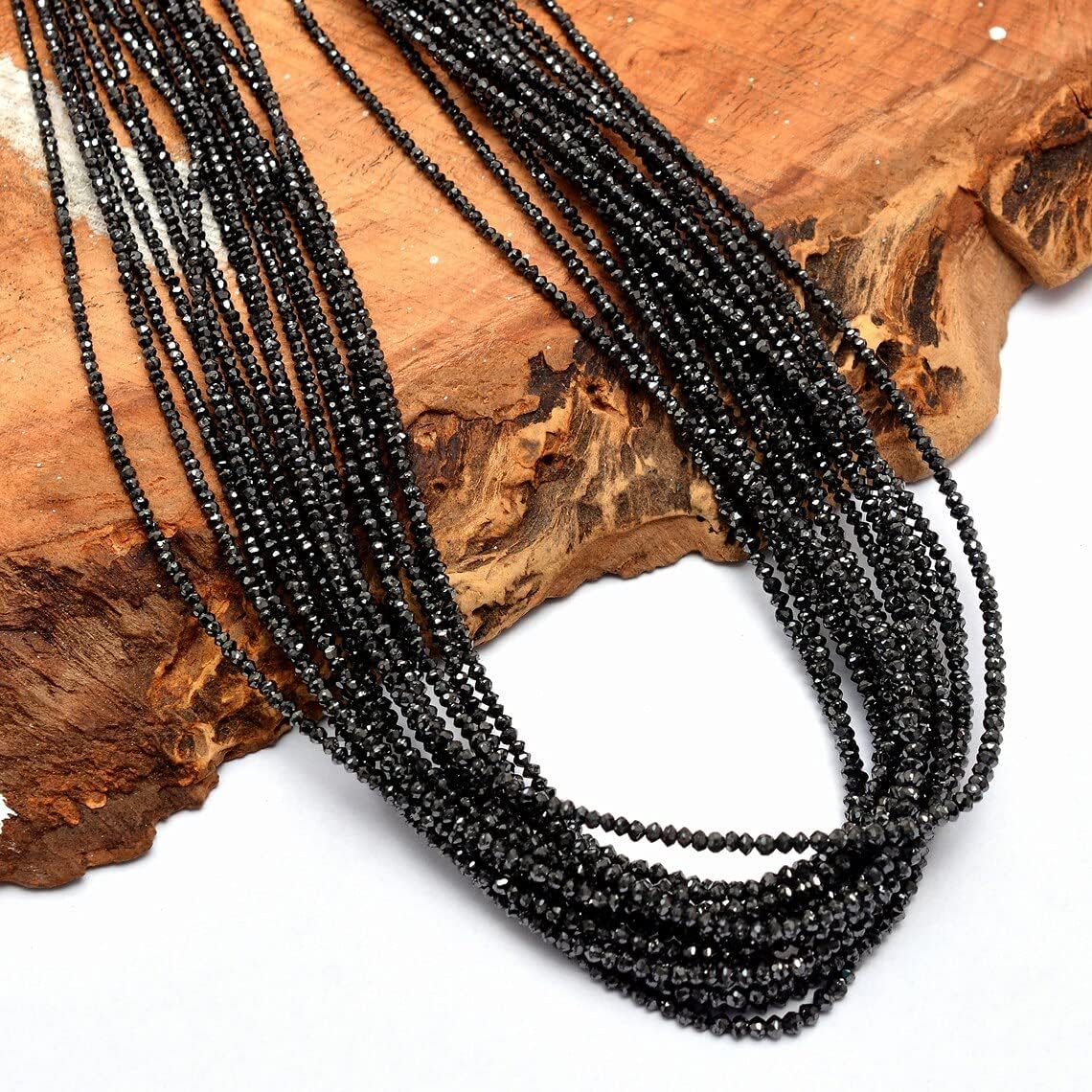 Natural AAA+ Fine Black Diamond Faceted Rondelle Beads | 8inch Strand | Rare AAA+ Black Diamond Precious Gemstone Micro Faceted Loose Beads
