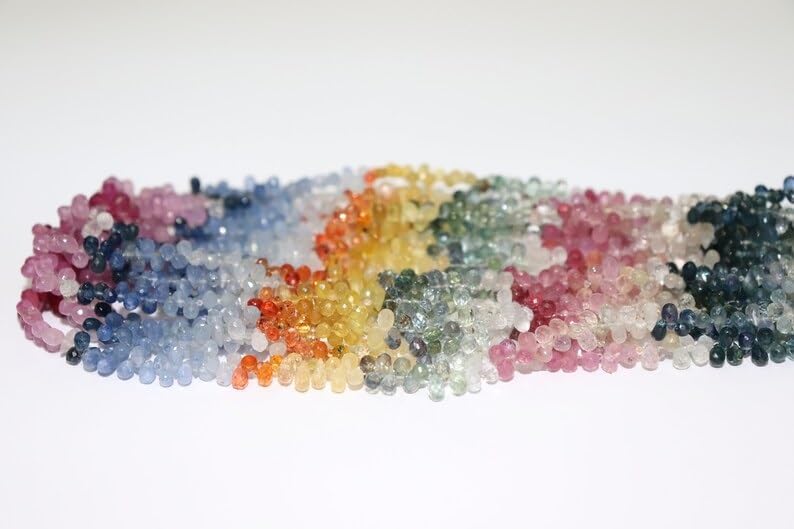 Multi Sapphire Faceted Drops Shape Beads 3.5x5.5MM Natural Sapphire Teardrops Beads Strand for Jewelry Making