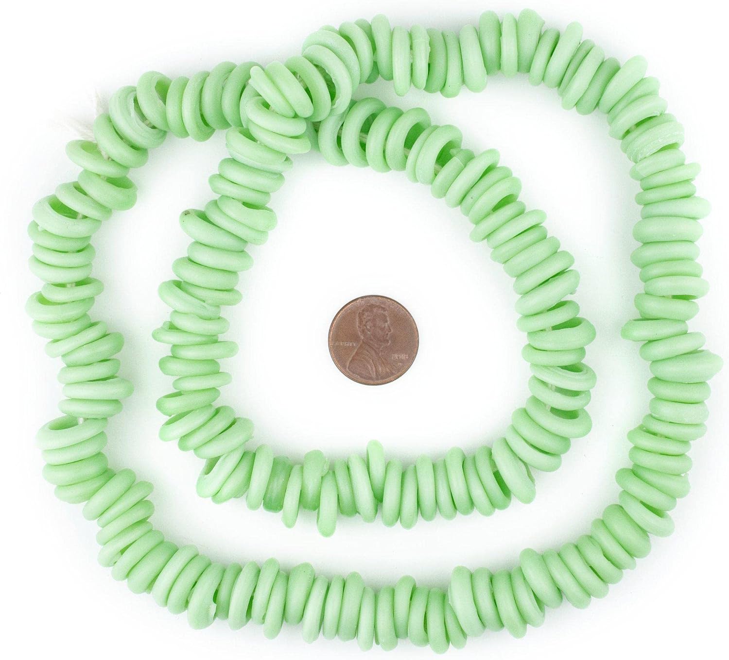 The Bead Chest Pistachio Green Annular Wound Dogon Beads (14mm)
