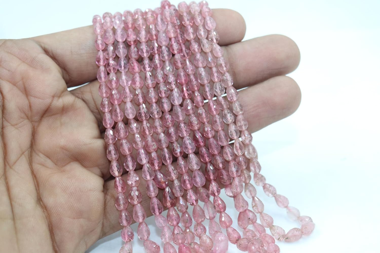Natural Pink Tourmaline Faceted Drop Beads, AAA+ Quality, 5x7mm Size, Crystal Gemstone Strand for Jewelry Making