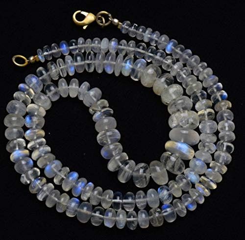 Natural Gemstone White Rainbow Moonstone 6 to 11MM Smooth Rondelle Beads 21 Inch Full Strand Super Flashing Blue Fire Fine Quality Necklace