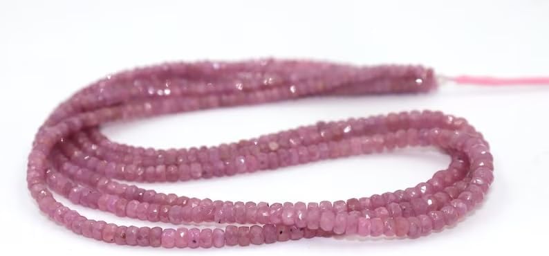 Natural Pink Sapphire Faceted Rondelle Beads 3-5mm TPink Sapphire Beads for Jewelry Making Handmade Gift Purple Sapphire Beads