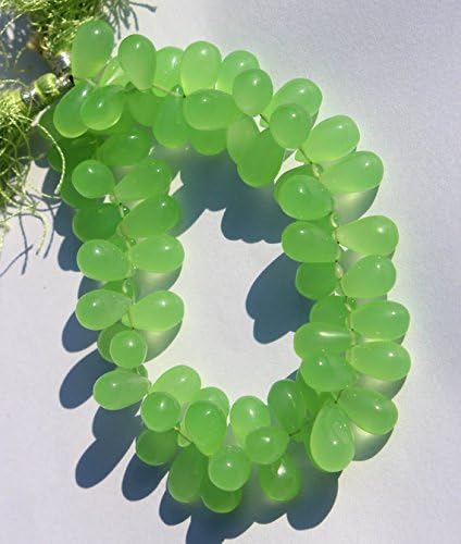 13 inch natural beads strand of 7-14mm smooth teardrop seafoam green chalcedony gemstone briolletes beads for DIY jewelry - necklace, bracelet, earring, ring.
