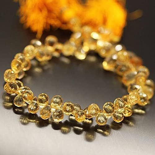 Natural Gold Yellow Citrine Faceted Tear Drop Briolette Gemstone Loose Beads Strand 8