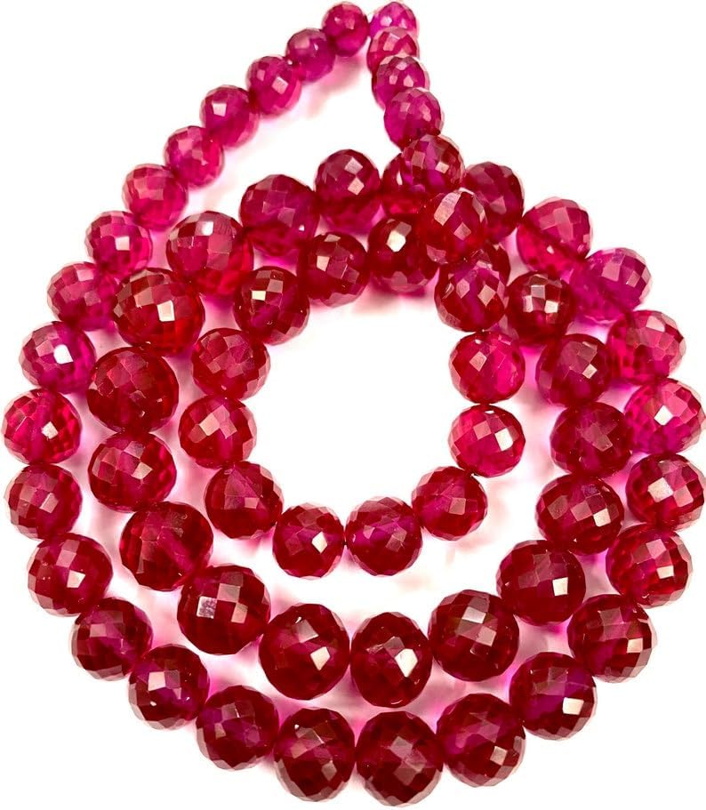 Natural Ruby Corundum Round Faceted Beads 6X9MM 18 inch Long String Jewelry Making Gemstone Beads for Necklace Bracelet
