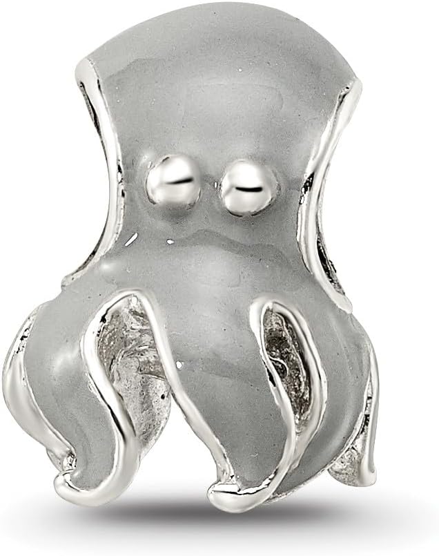 Solid 925 Sterling Silver Reflections Enameled Octopus Bead (9.1mm x 11.8mm)